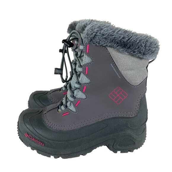 Columbia Girls Sz 3 Winter Snow Boots 200g Waterproof Insulated Gray Pink - Picture 1 of 8